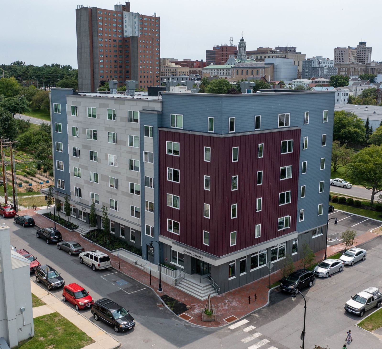 Done photo of Solterra apartments from the North, Franklin Towers in the background